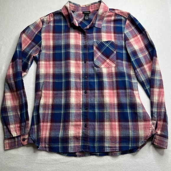 Rue21 Tops - Rue 21 Plaid Flannel Womens Long Sleeve Blouse Pink Blue Size M